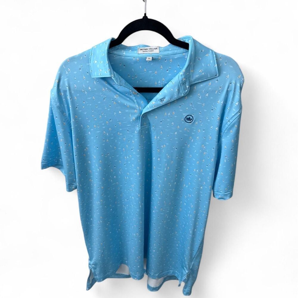 Peter Millar Men's Medium Summer Comfort Sailing Away Sailboat Golf Polo